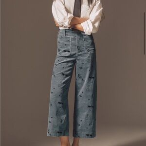 Colette Crop Wide-Leg Embroidered Corduroy Pants